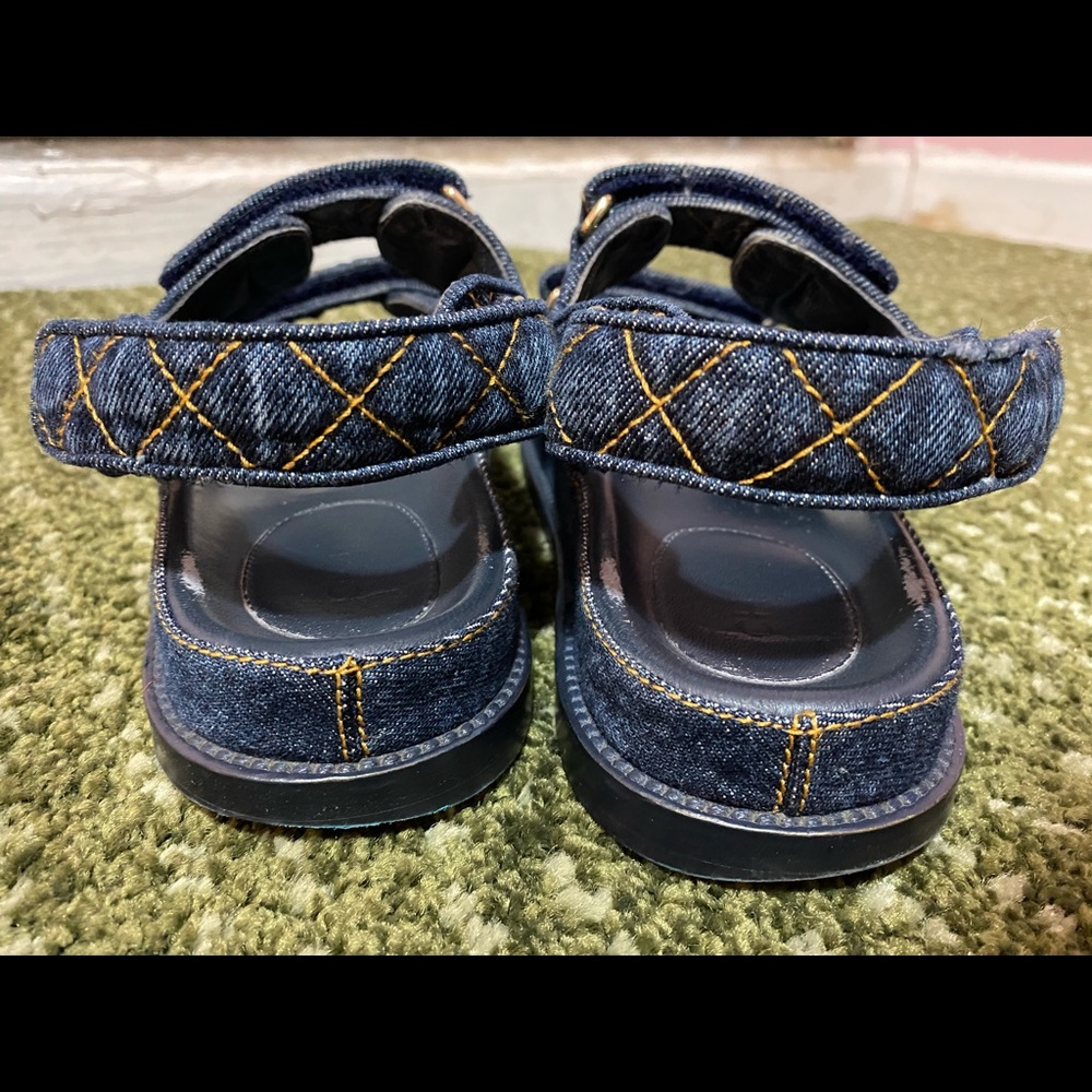 Chanel Denim Gold Quilted Cc Logo daddy sandal - Picture 11 of 13